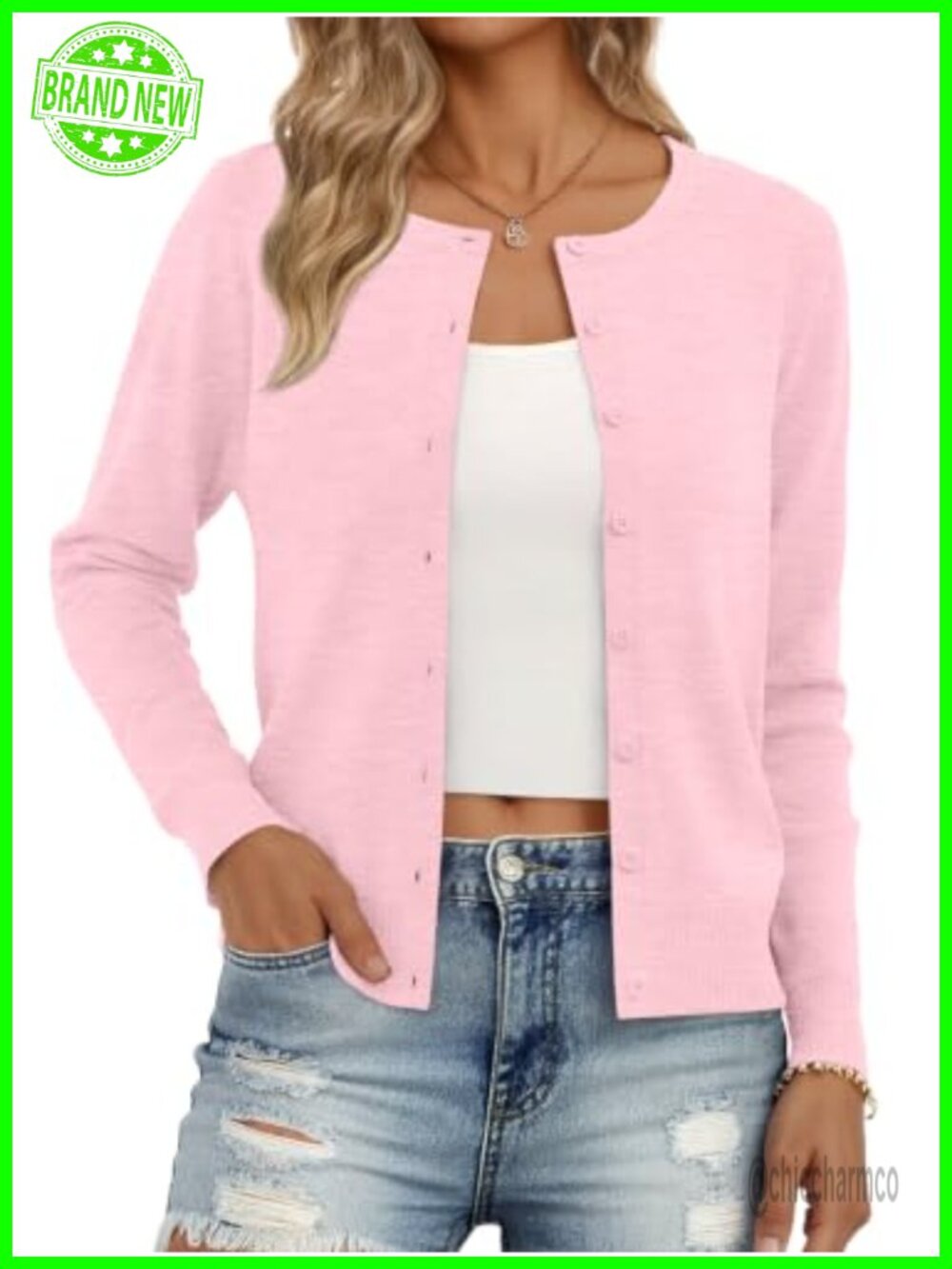 Lightweight Knit Button Cardigan Crew Neck Long Sleeve Relaxed Fit